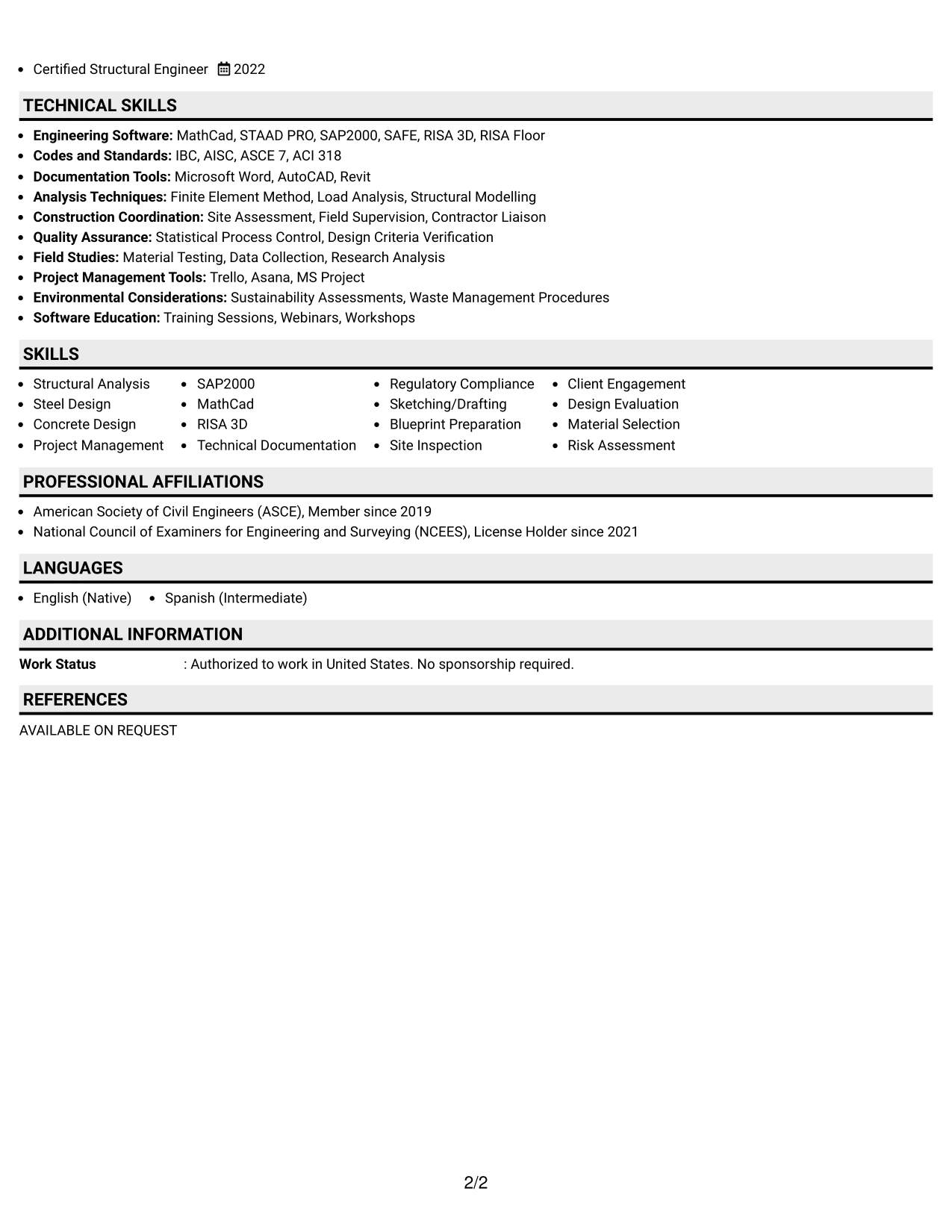Resume Example Page 2