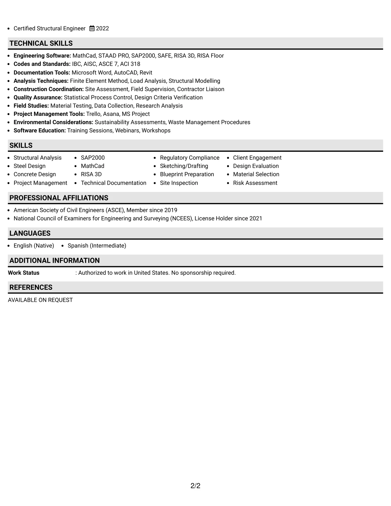 Resume Example Page 2
