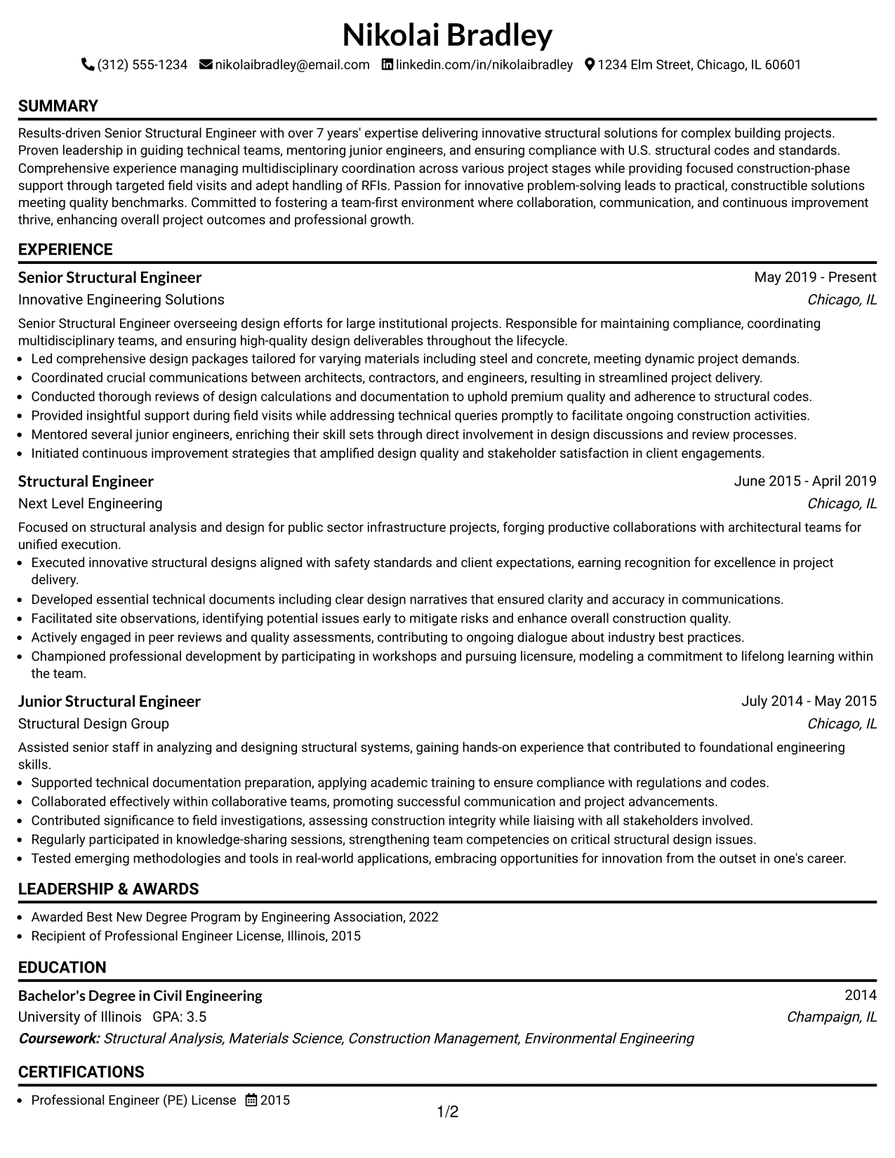 Resume Example Page 1