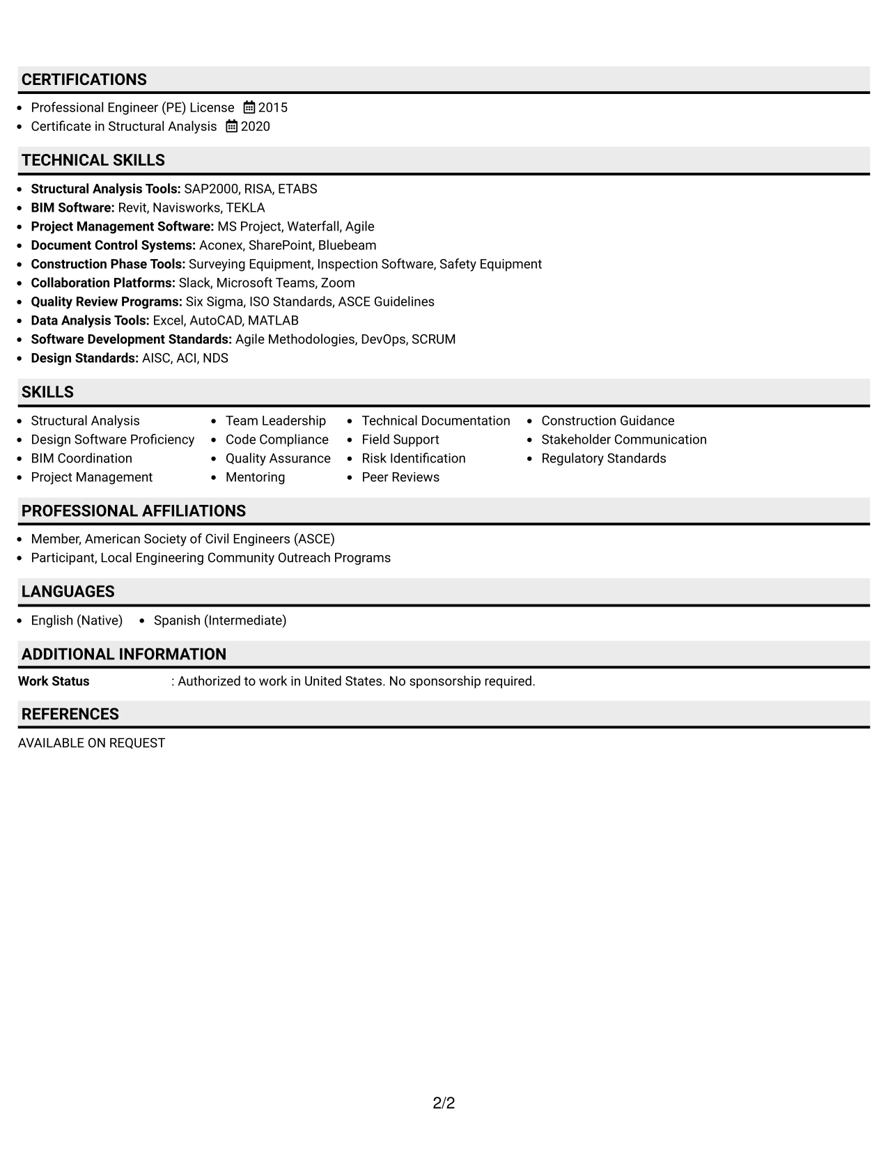 Resume Example Page 2