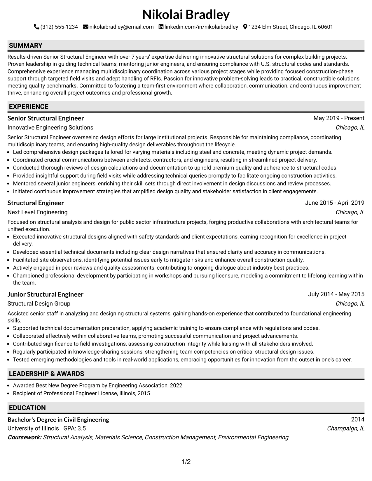 Resume Example Page 1