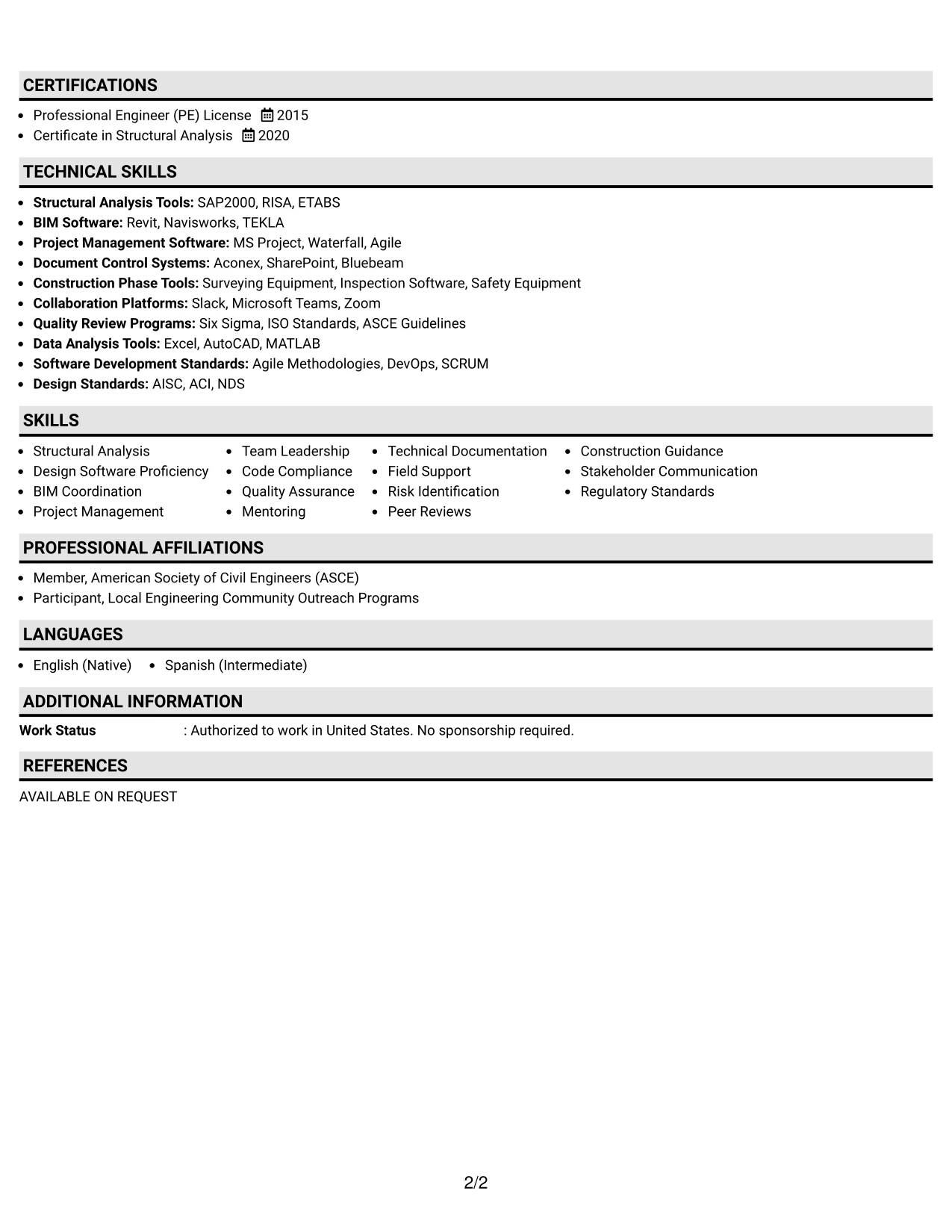 Resume Example Page 2