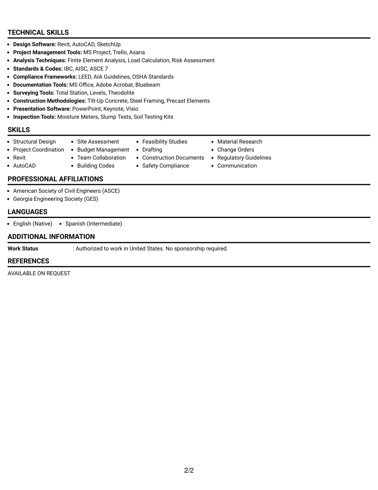 Resume Example Page 2