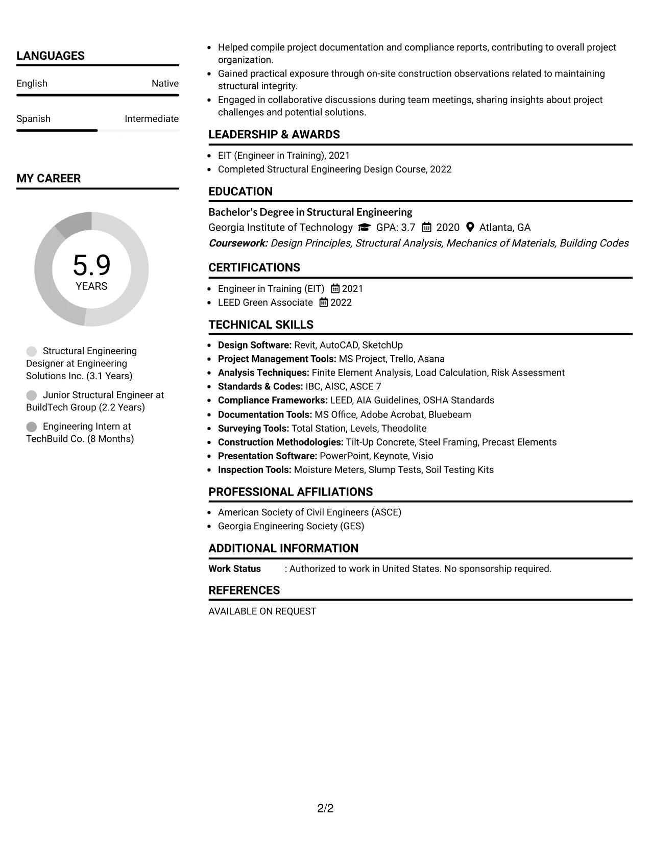 Resume Example Page 2
