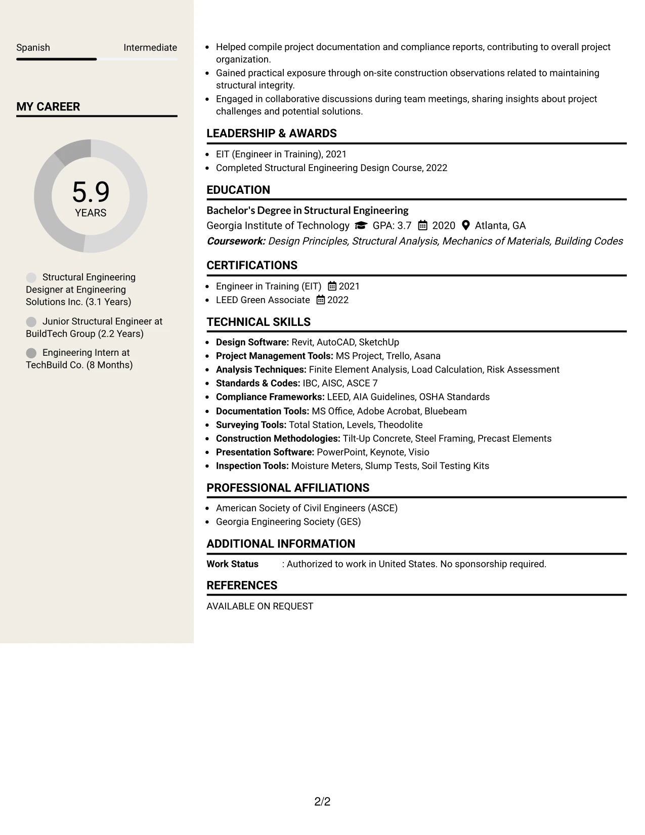 Resume Example Page 2