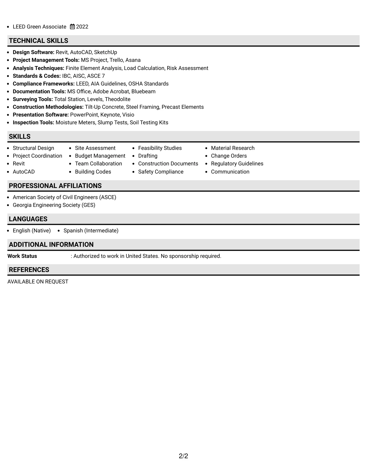 Resume Example Page 2