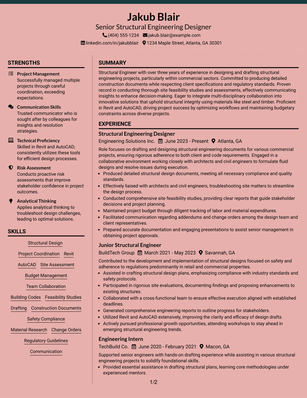 Resume Example Page 1