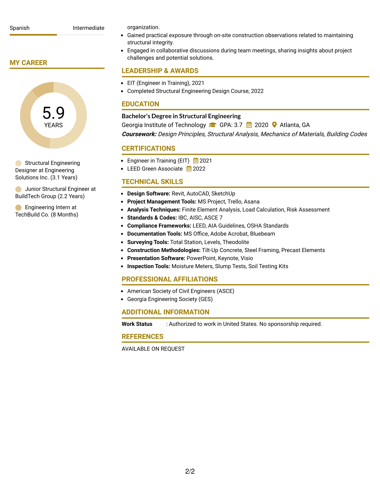 Resume Example Page 2