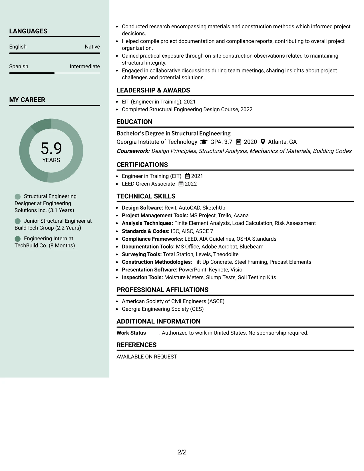 Resume Example Page 2