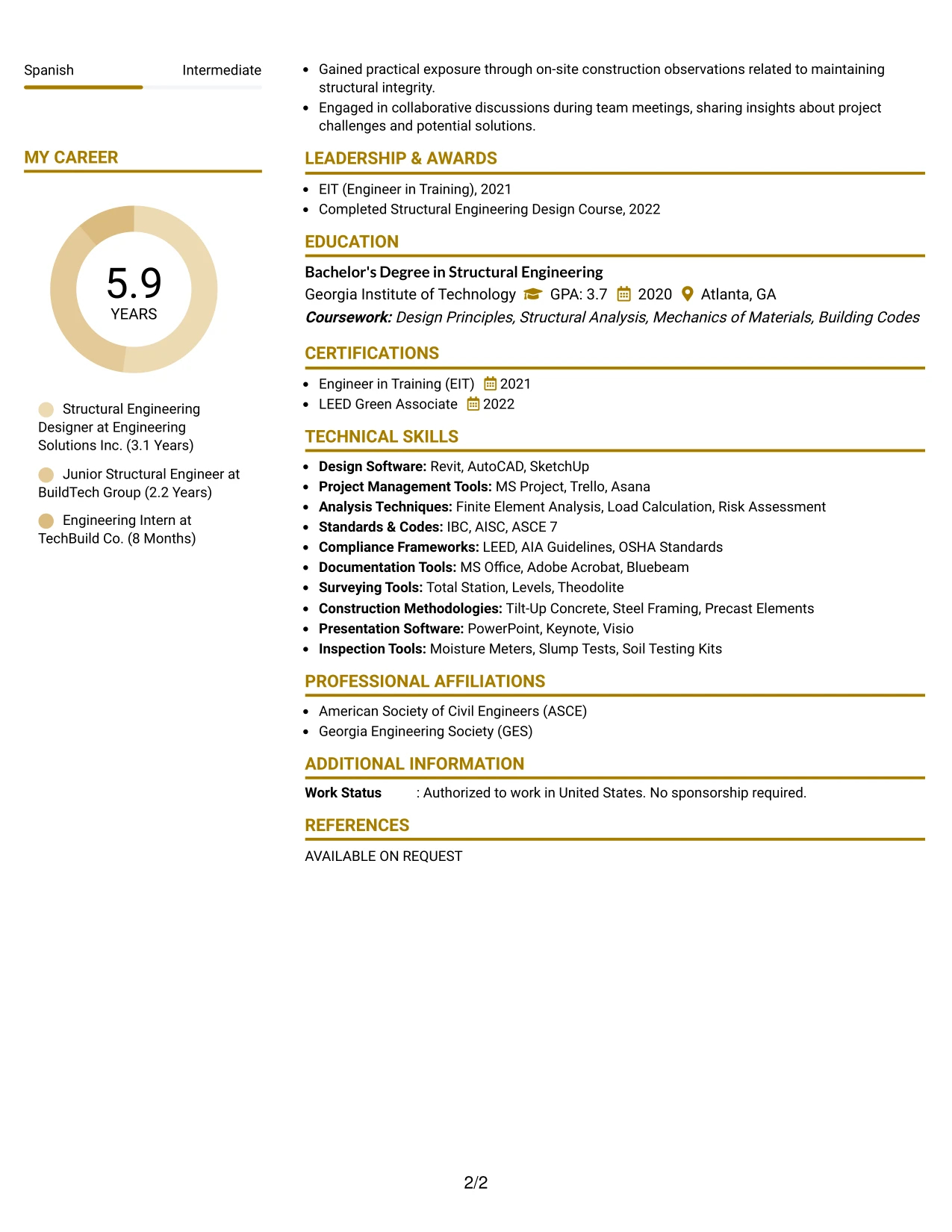 Resume Example Page 2
