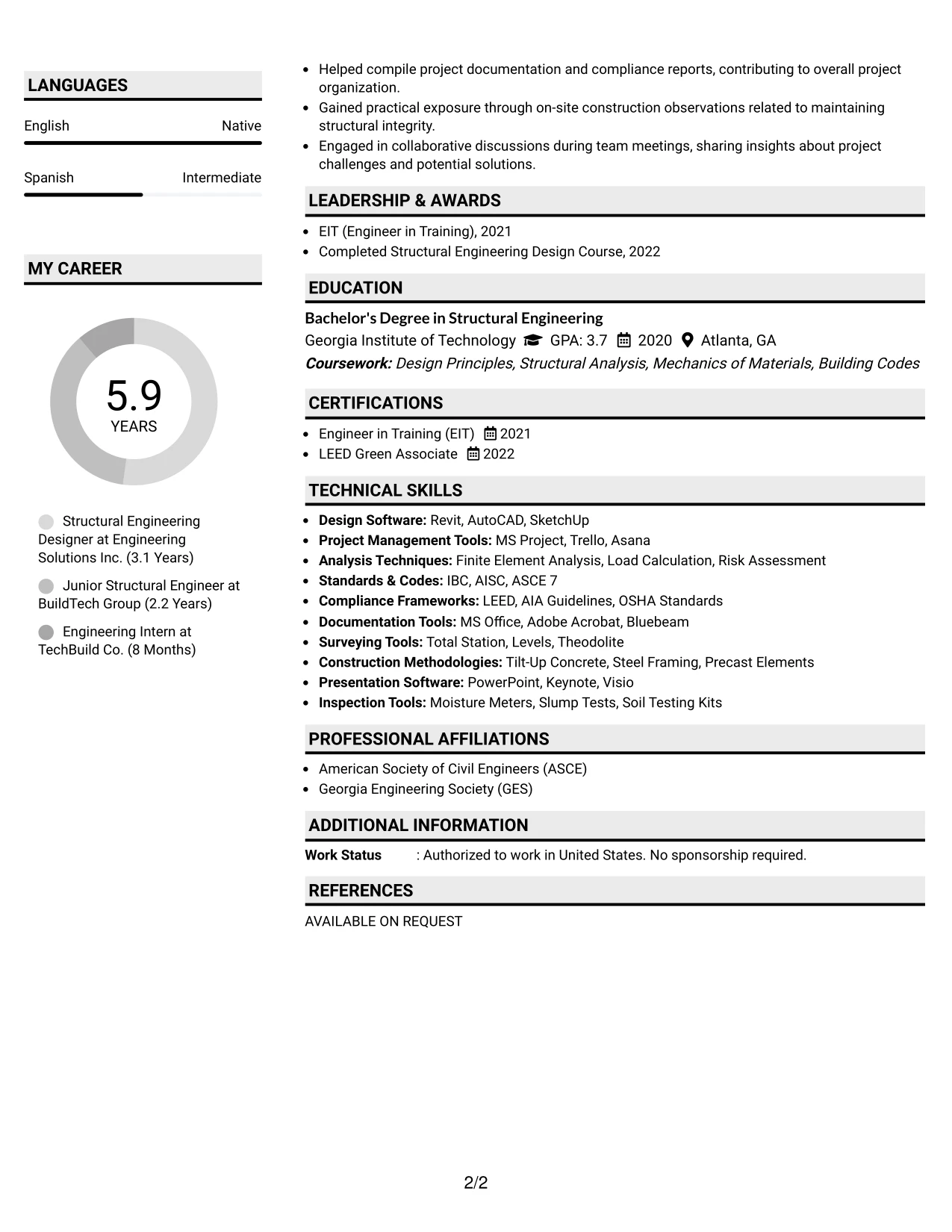 Resume Example Page 2
