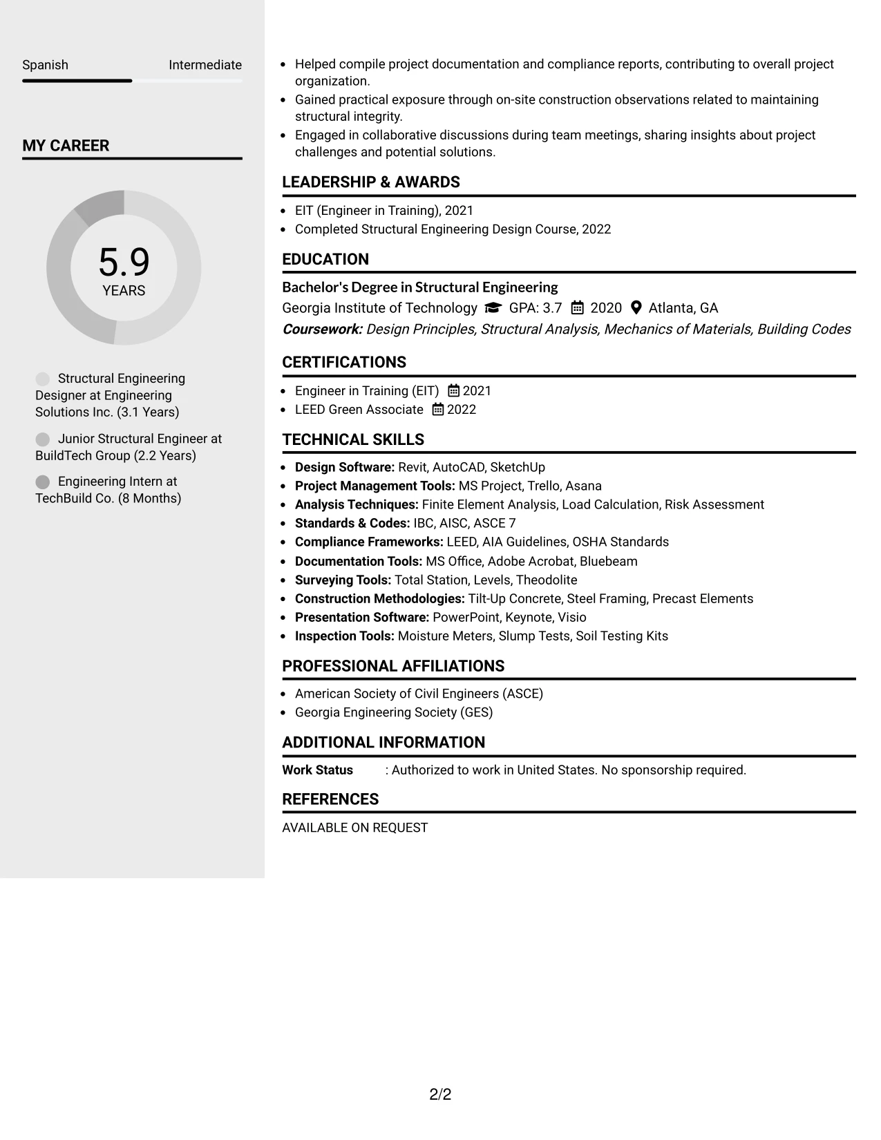 Resume Example Page 2