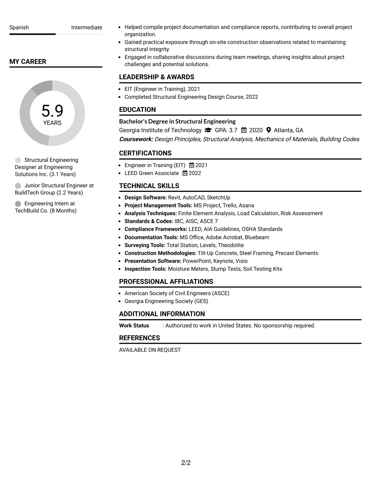 Resume Example Page 2