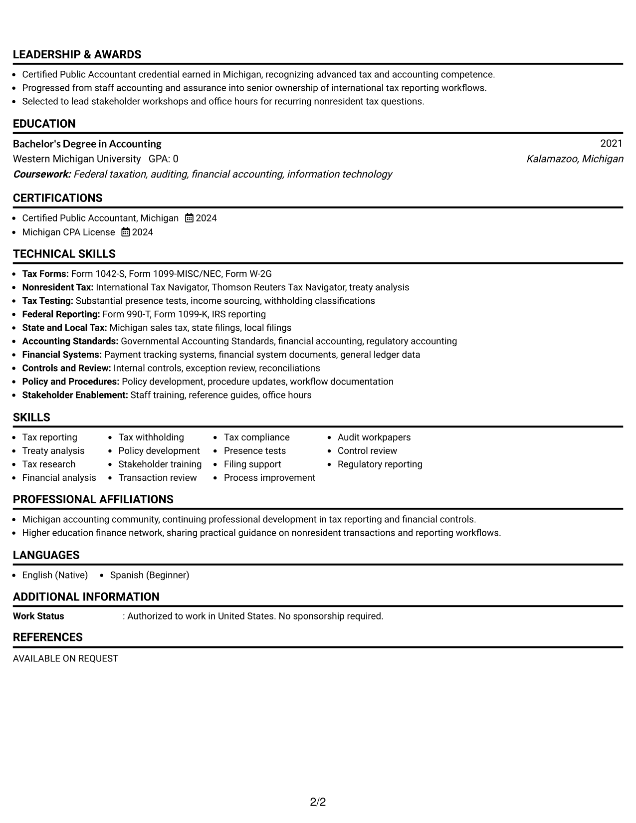 Resume Example Page 2