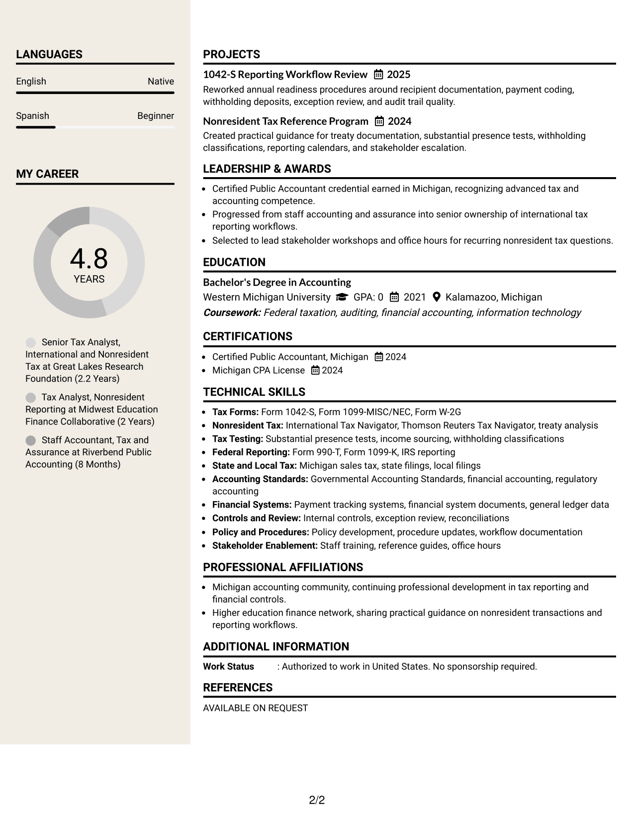 Resume Example Page 2
