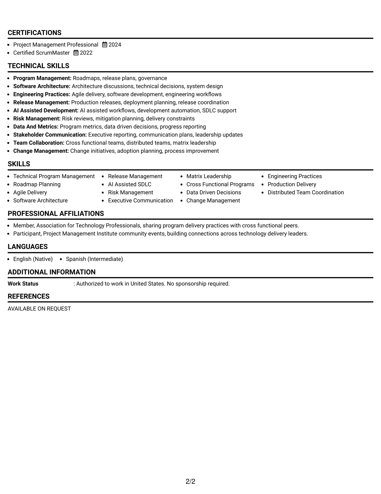 Resume Example Page 2