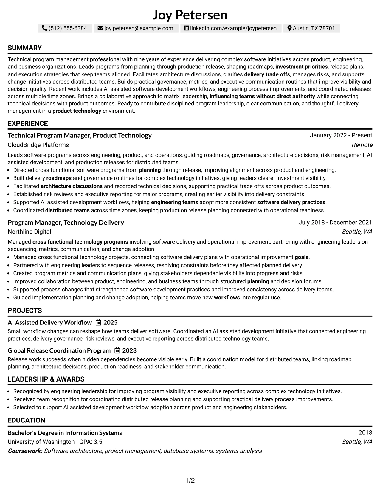 Resume Example Page 1