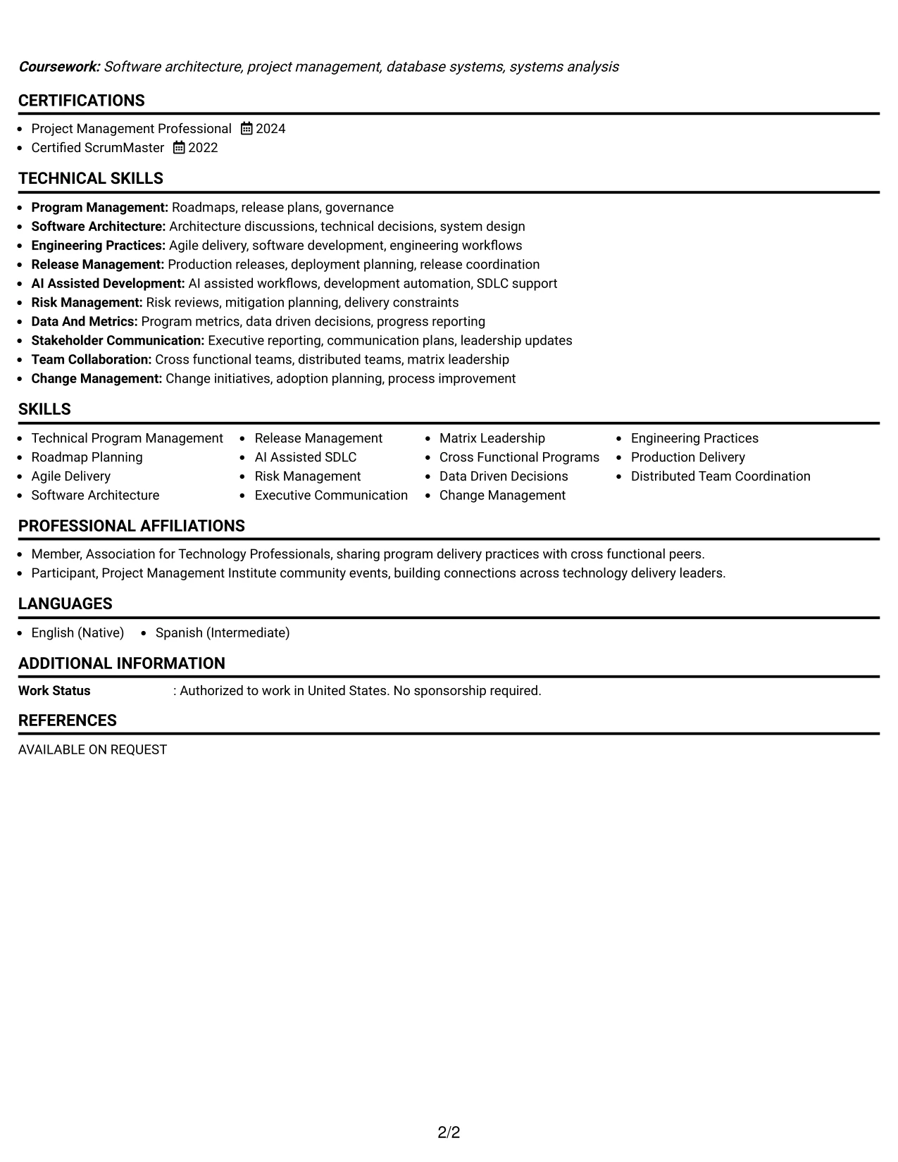 Resume Example Page 2