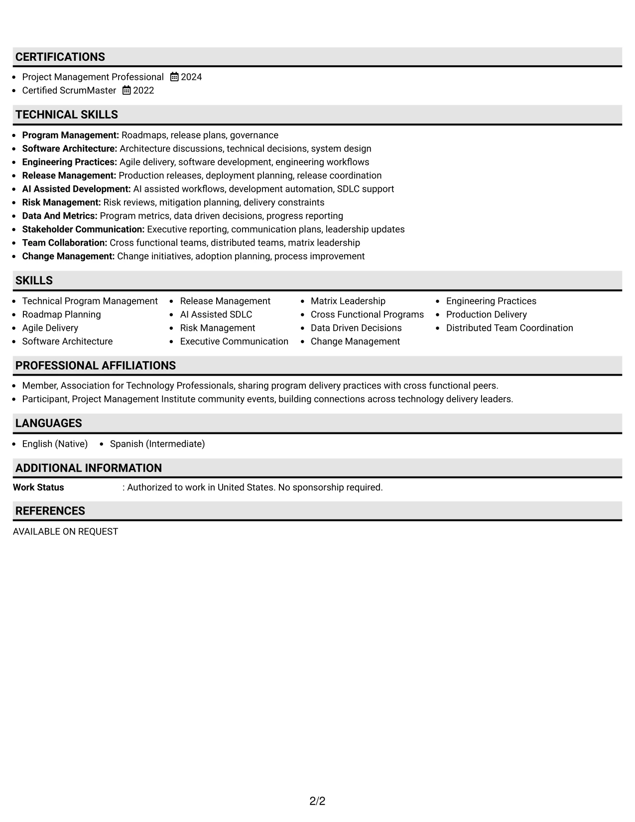 Resume Example Page 2