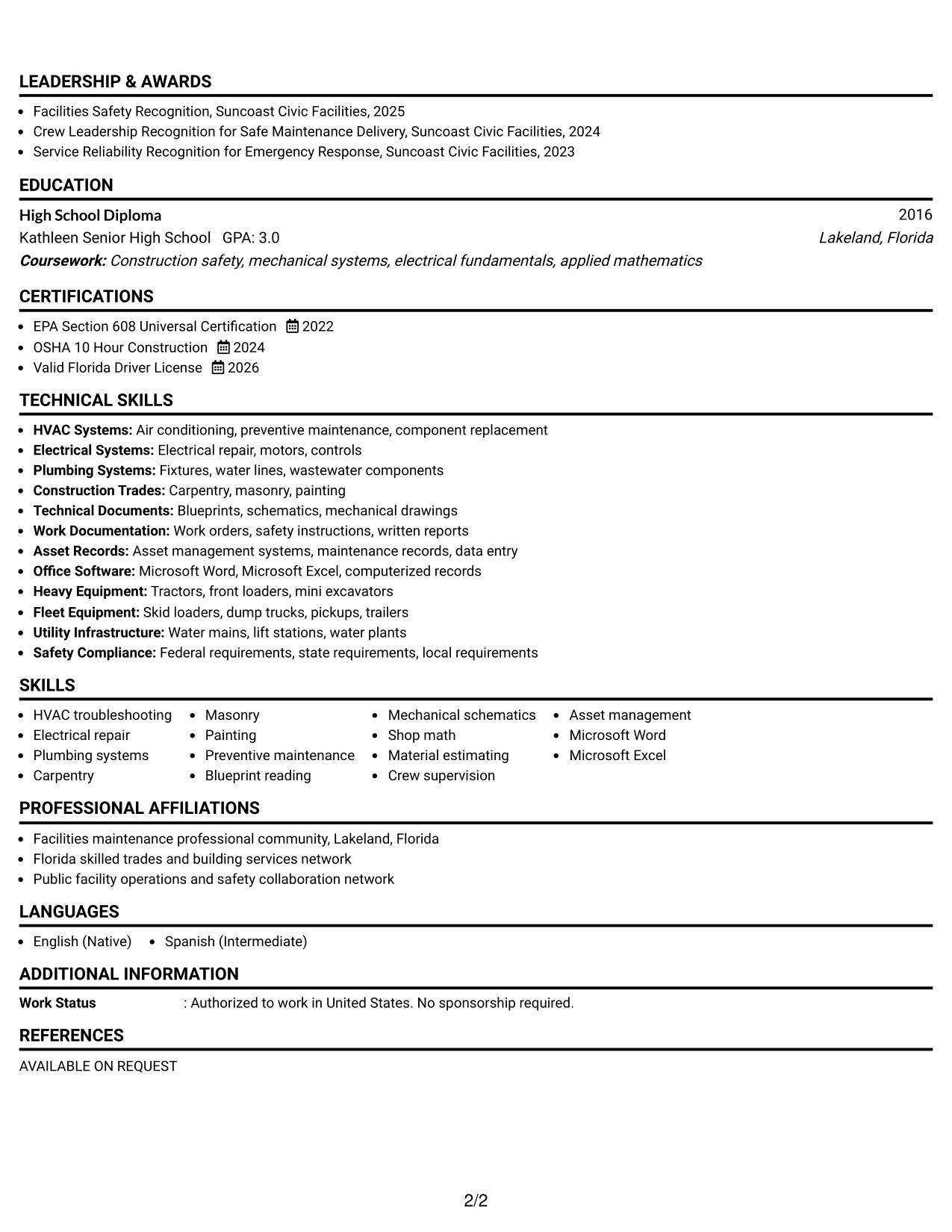 Resume Example Page 2