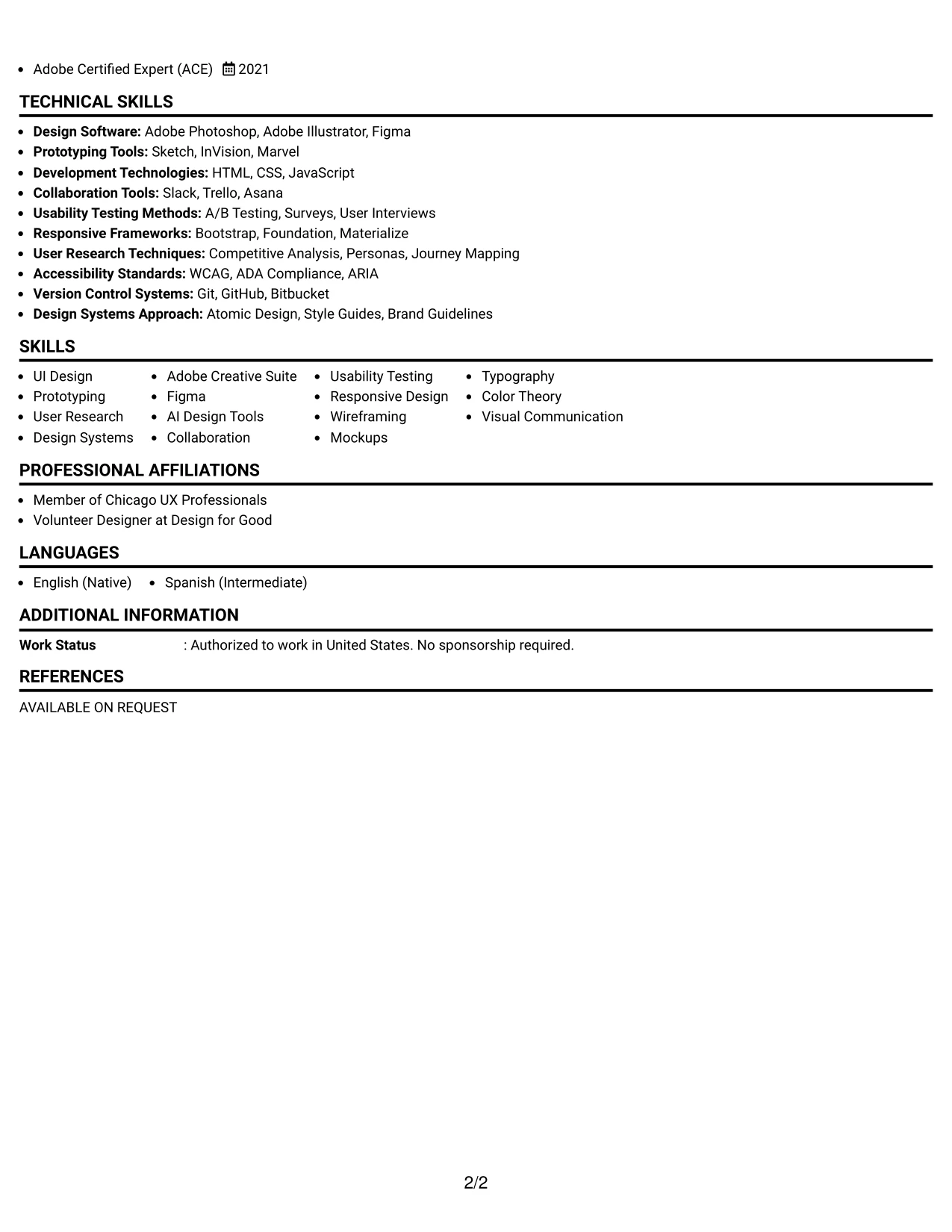 Resume Example Page 2