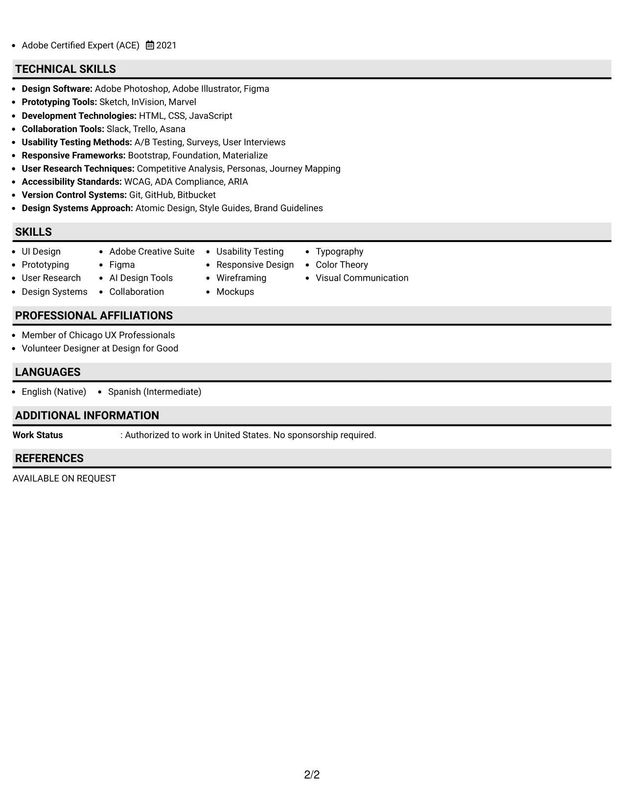 Resume Example Page 2