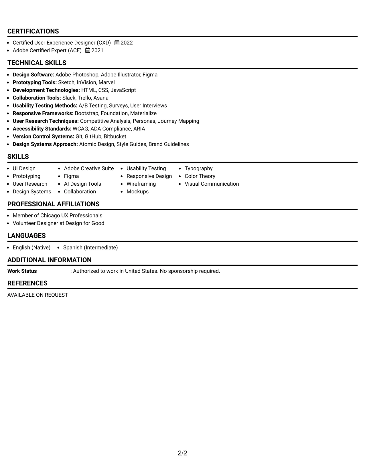 Resume Example Page 2