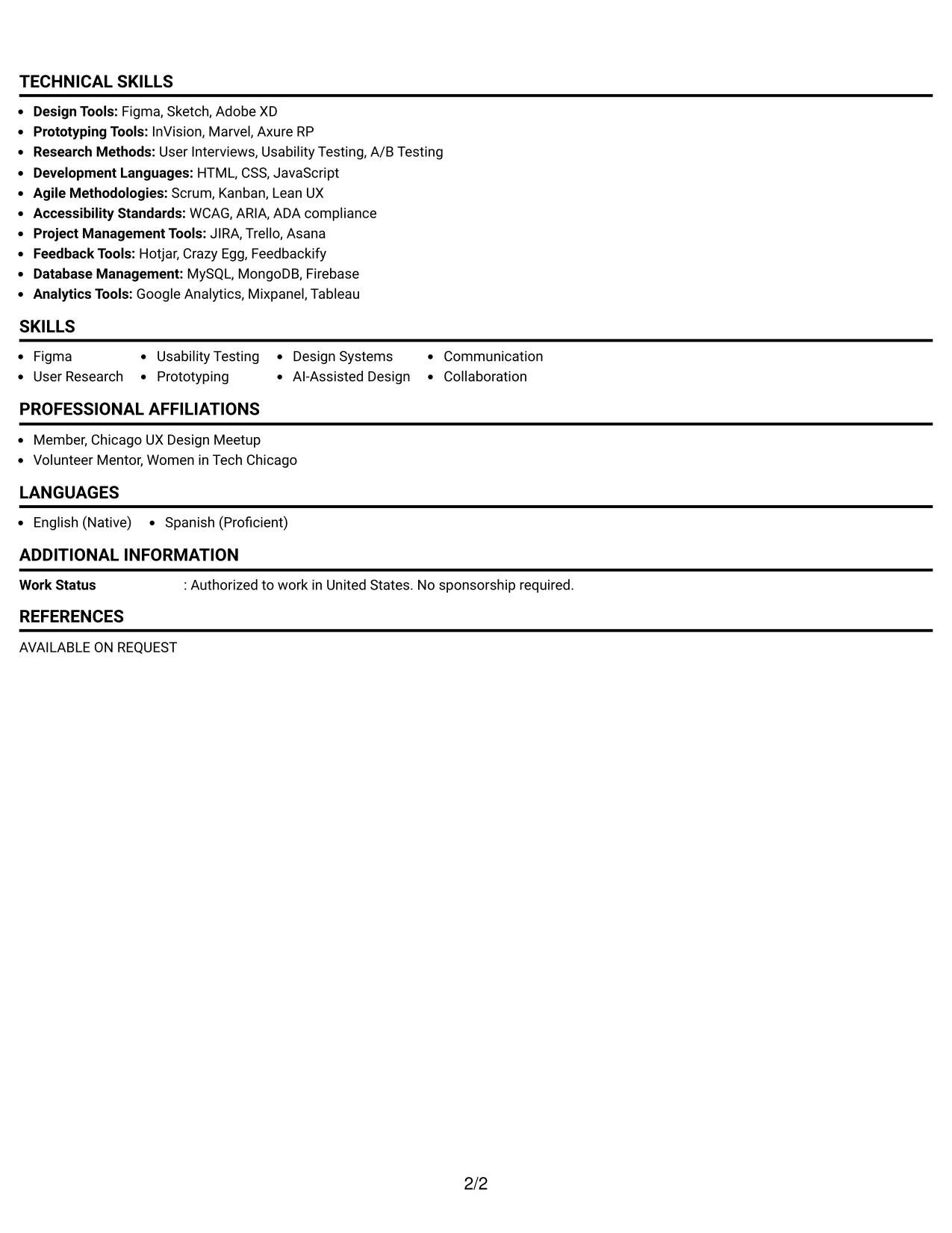 Resume Example Page 2