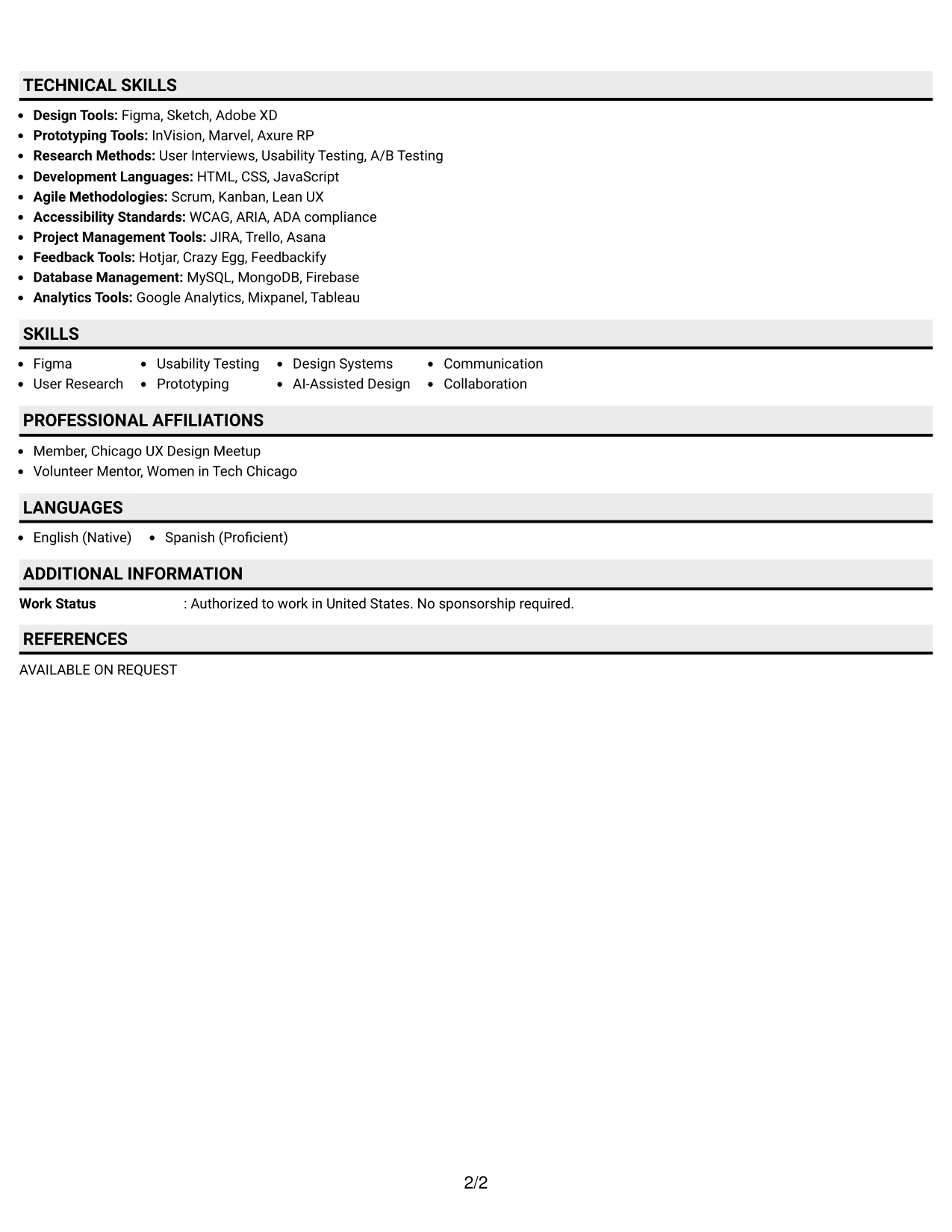 Resume Example Page 2
