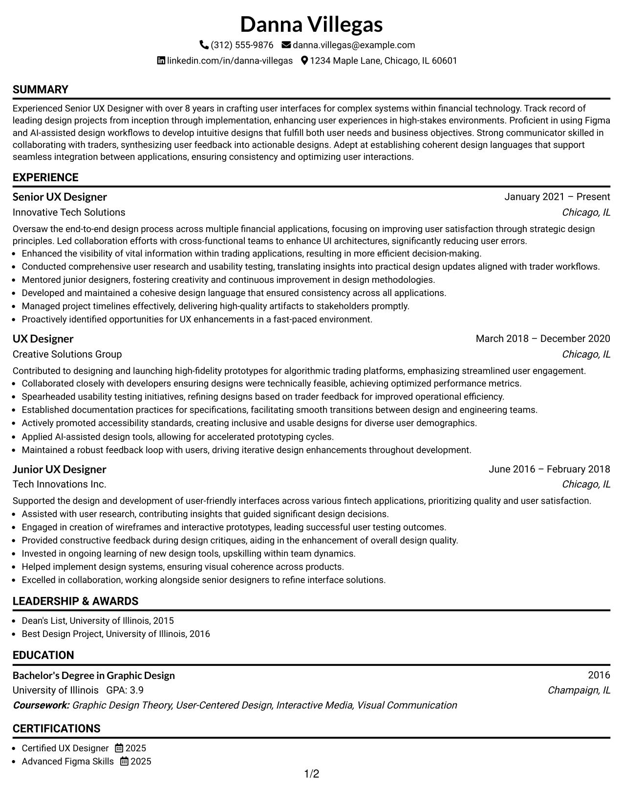 Resume Example Page 1