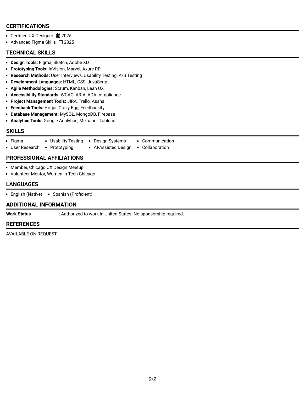 Resume Example Page 2