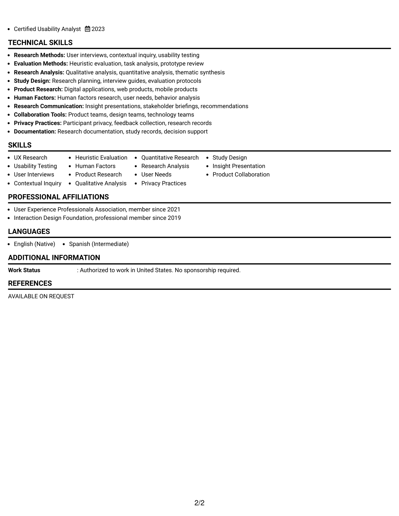 Resume Example Page 2