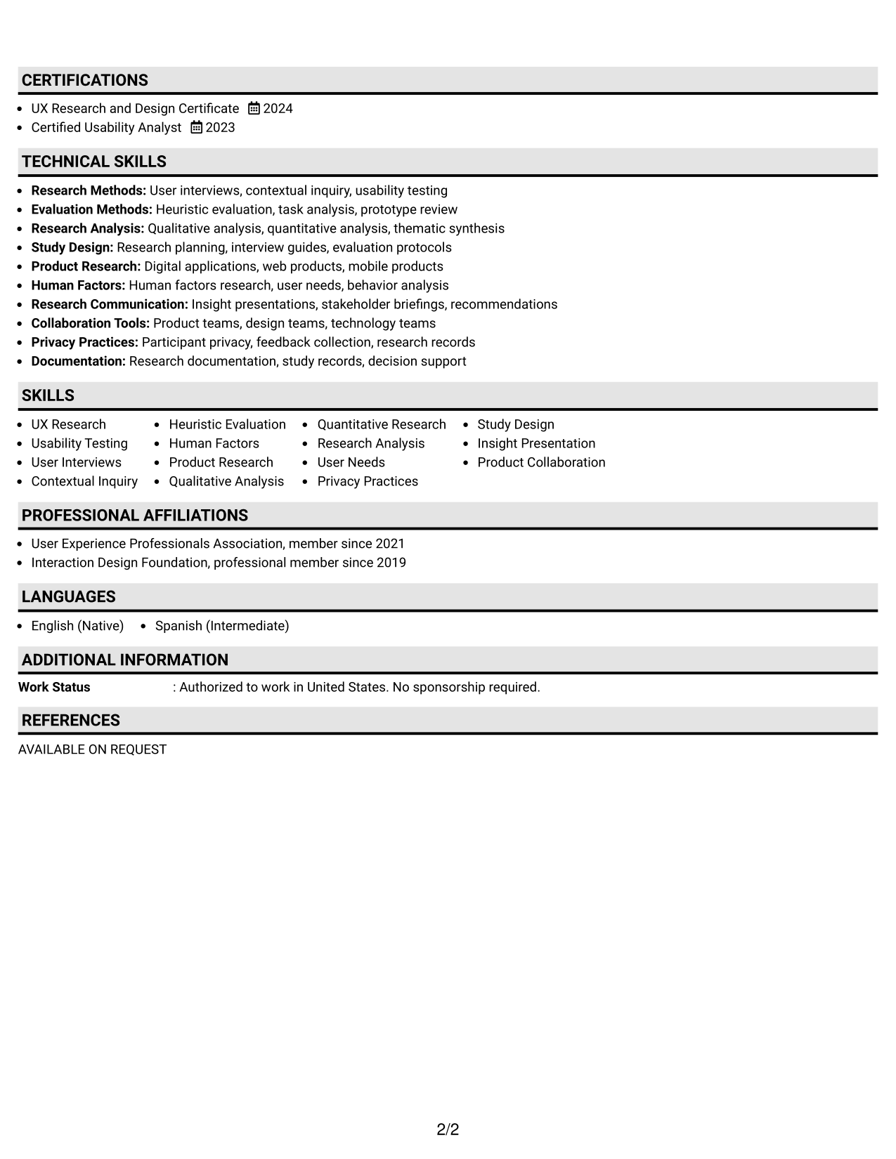 Resume Example Page 2