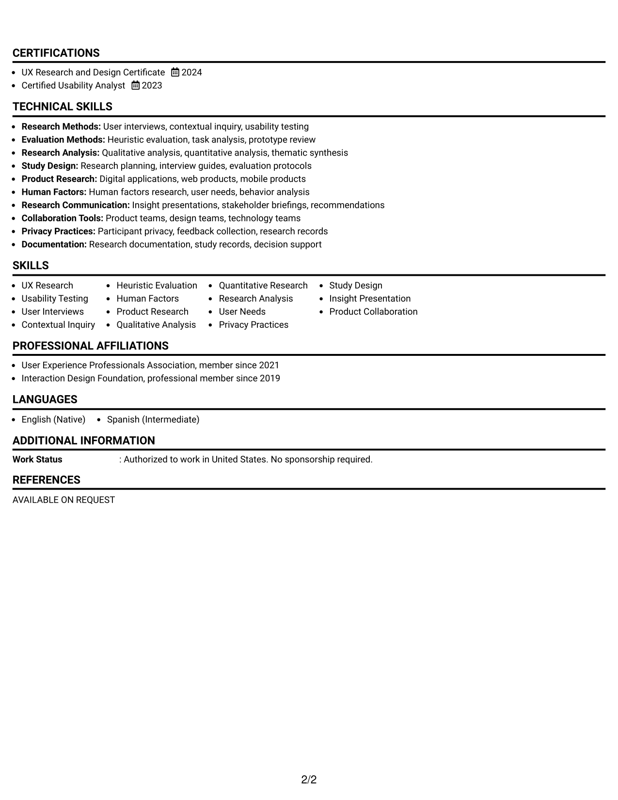 Resume Example Page 2