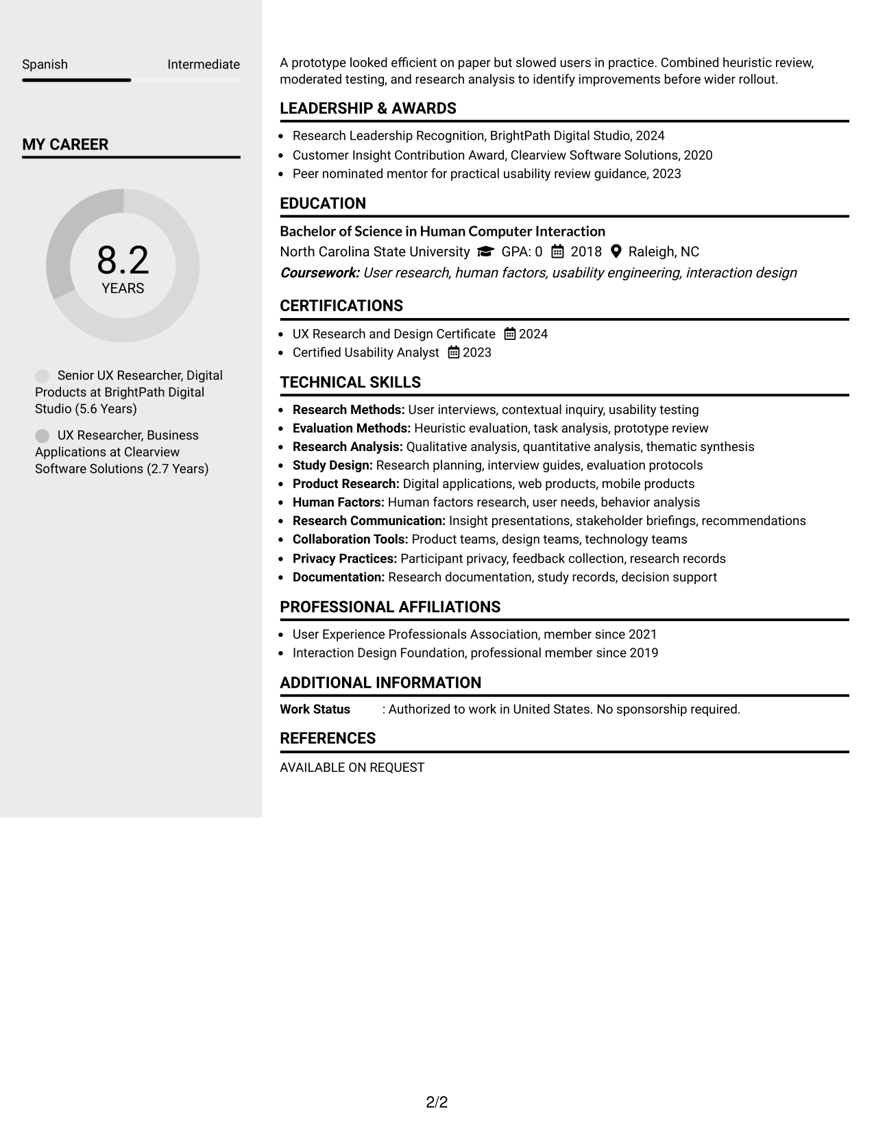 Resume Example Page 2