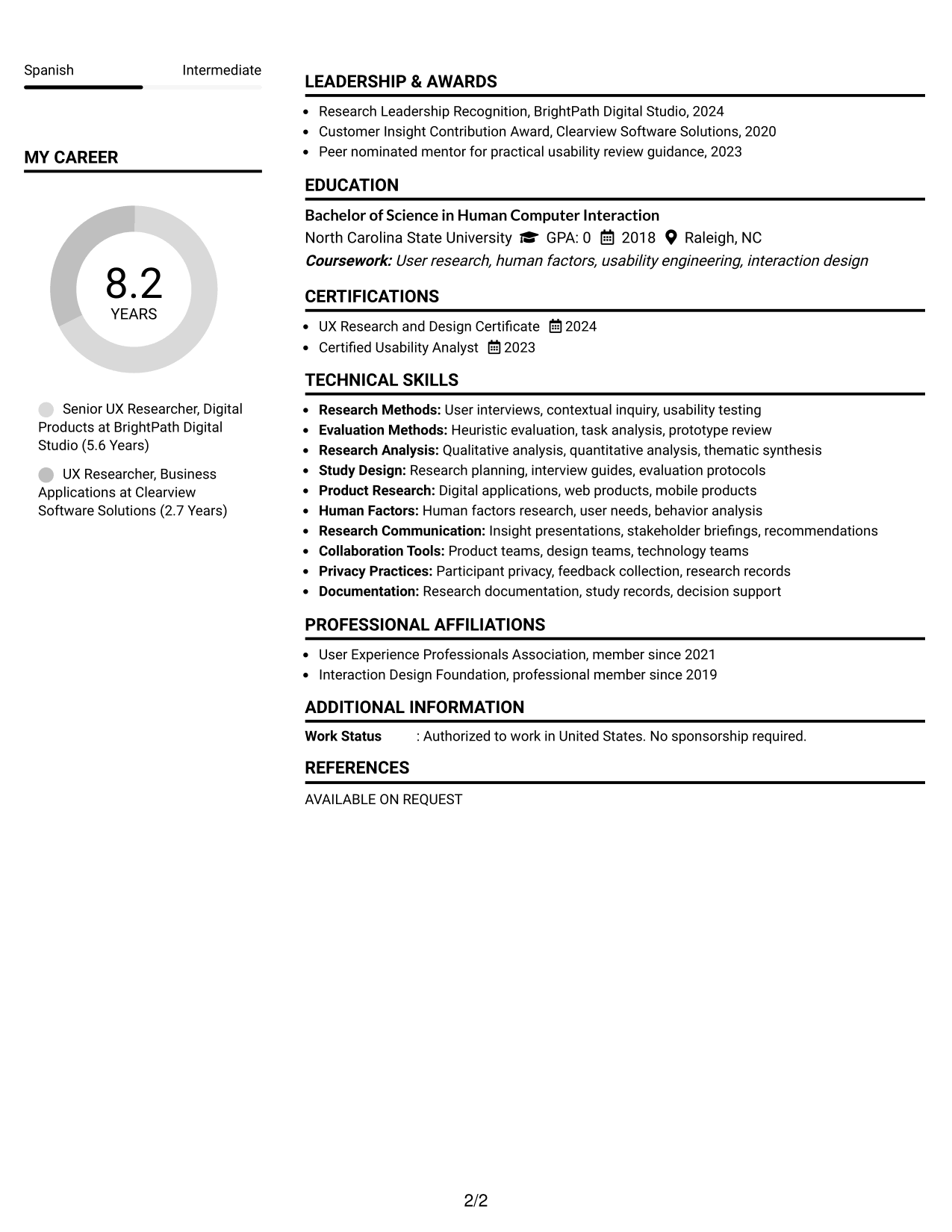 Resume Example Page 2
