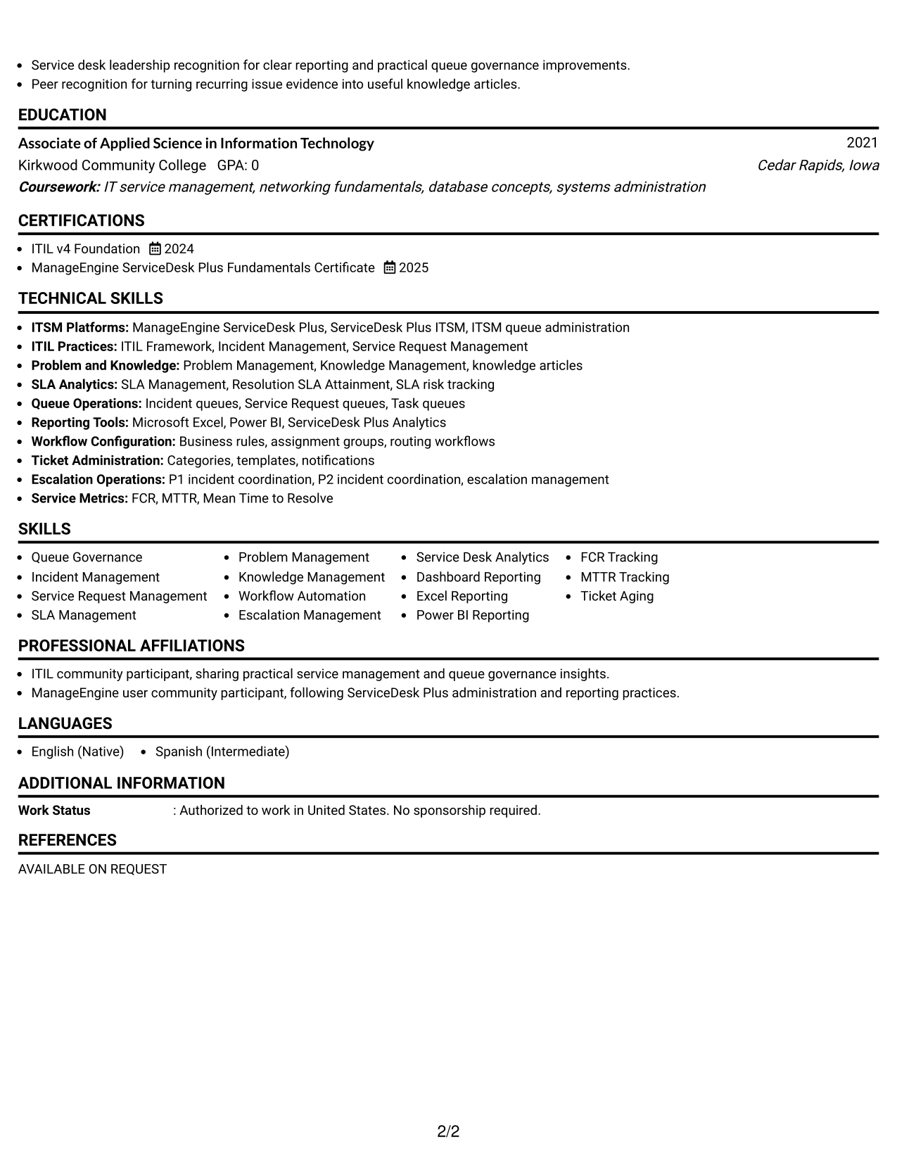 Resume Example Page 2