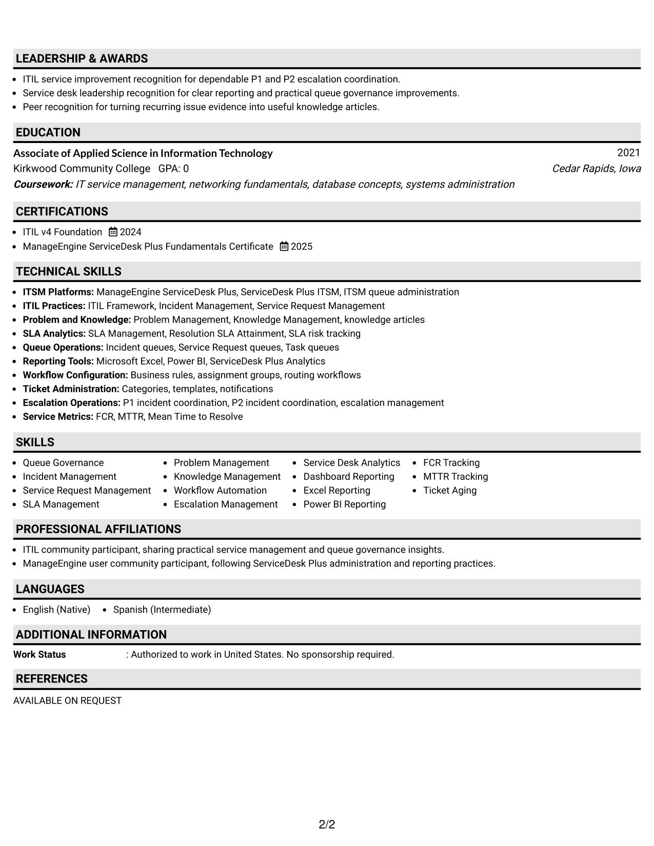 Resume Example Page 2