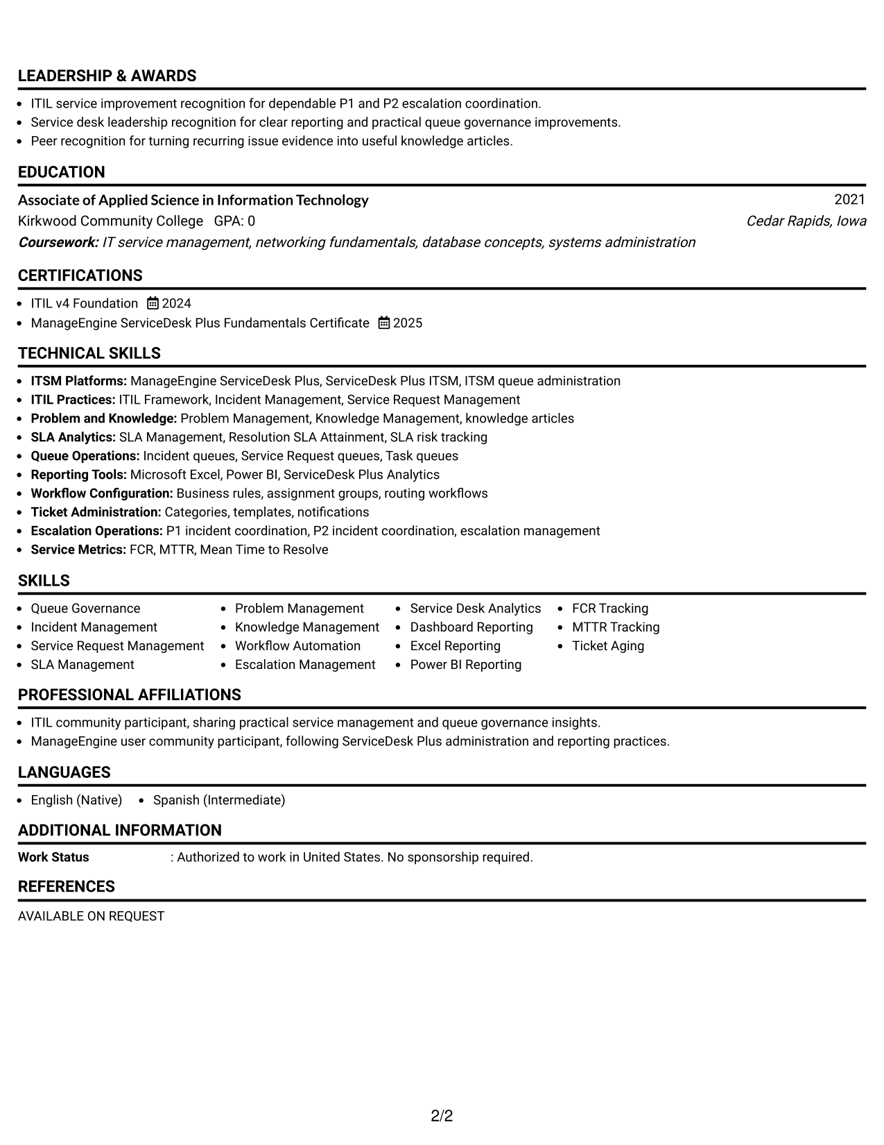 Resume Example Page 2