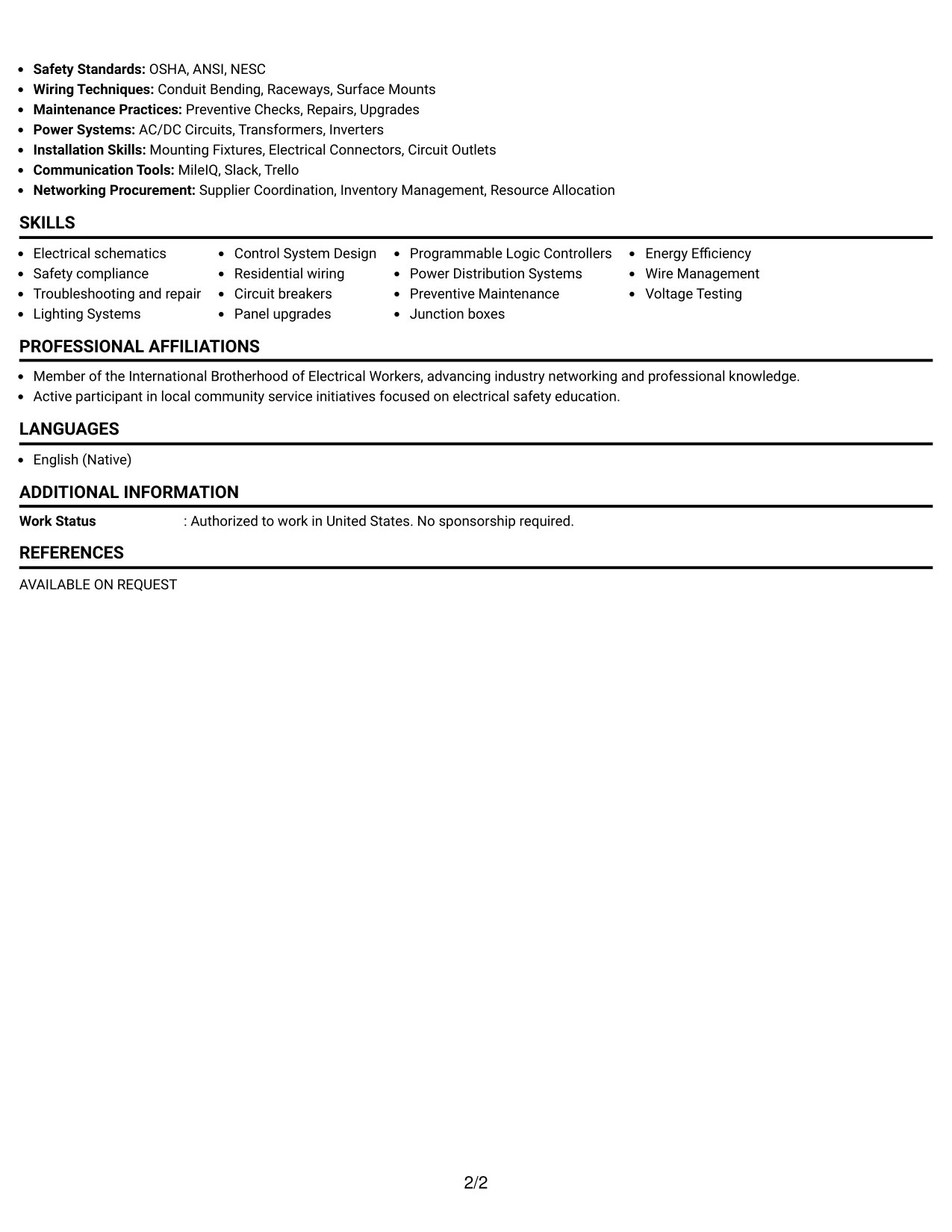 Resume Example Page 2