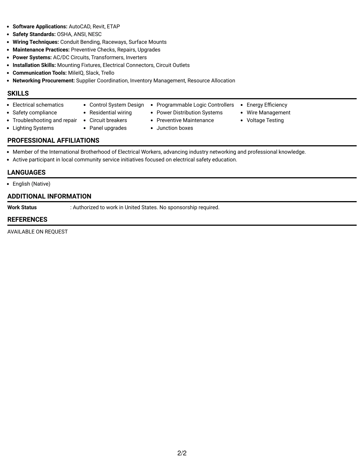 Resume Example Page 2