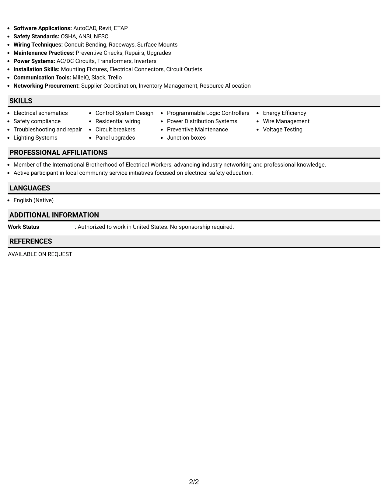 Resume Example Page 2