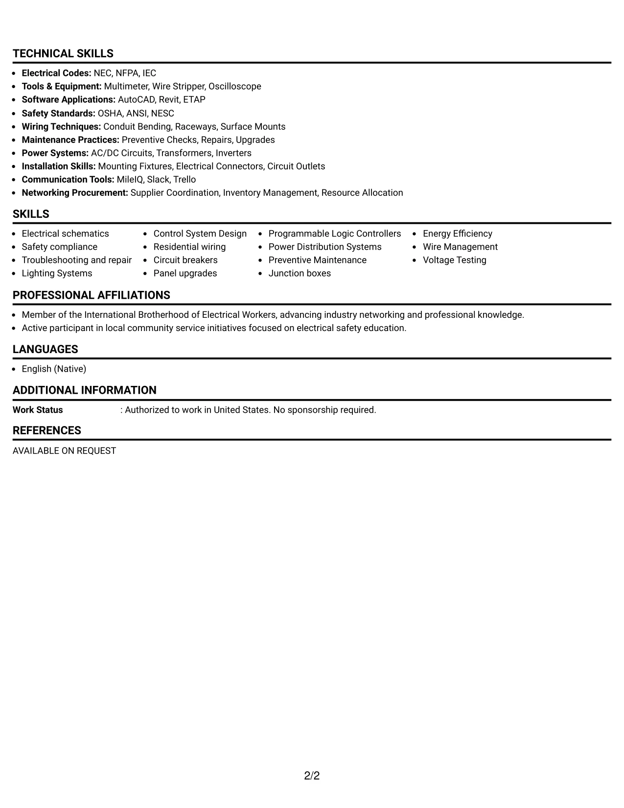 Resume Example Page 2