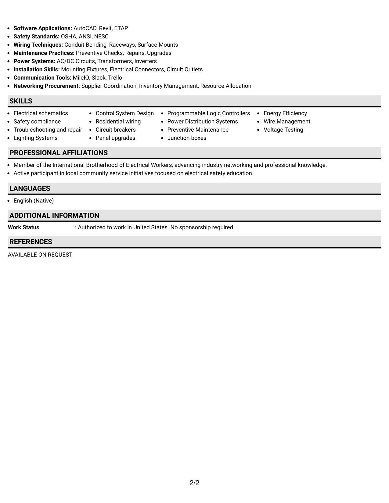 Resume Example Page 2