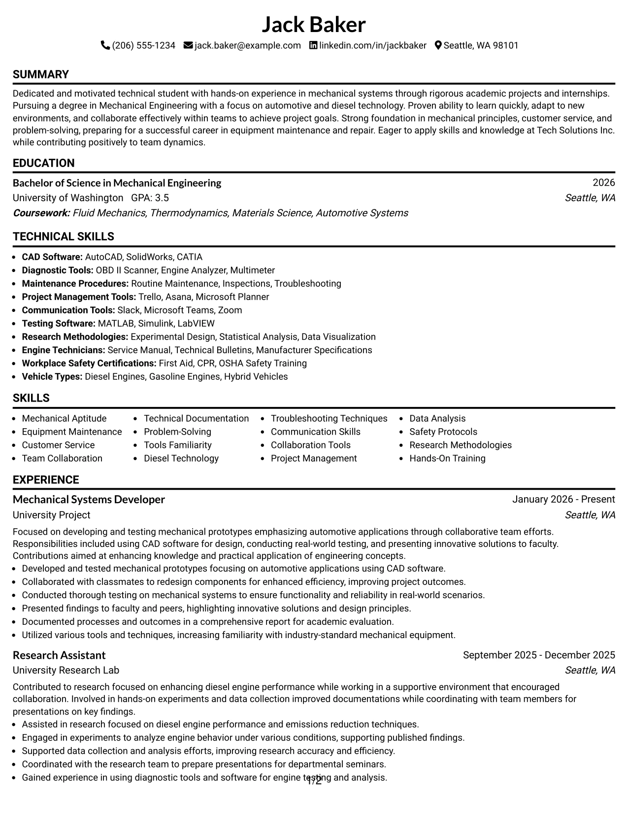 Resume Example Page 1