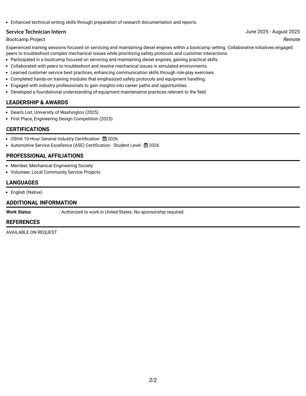 Resume Example Page 2