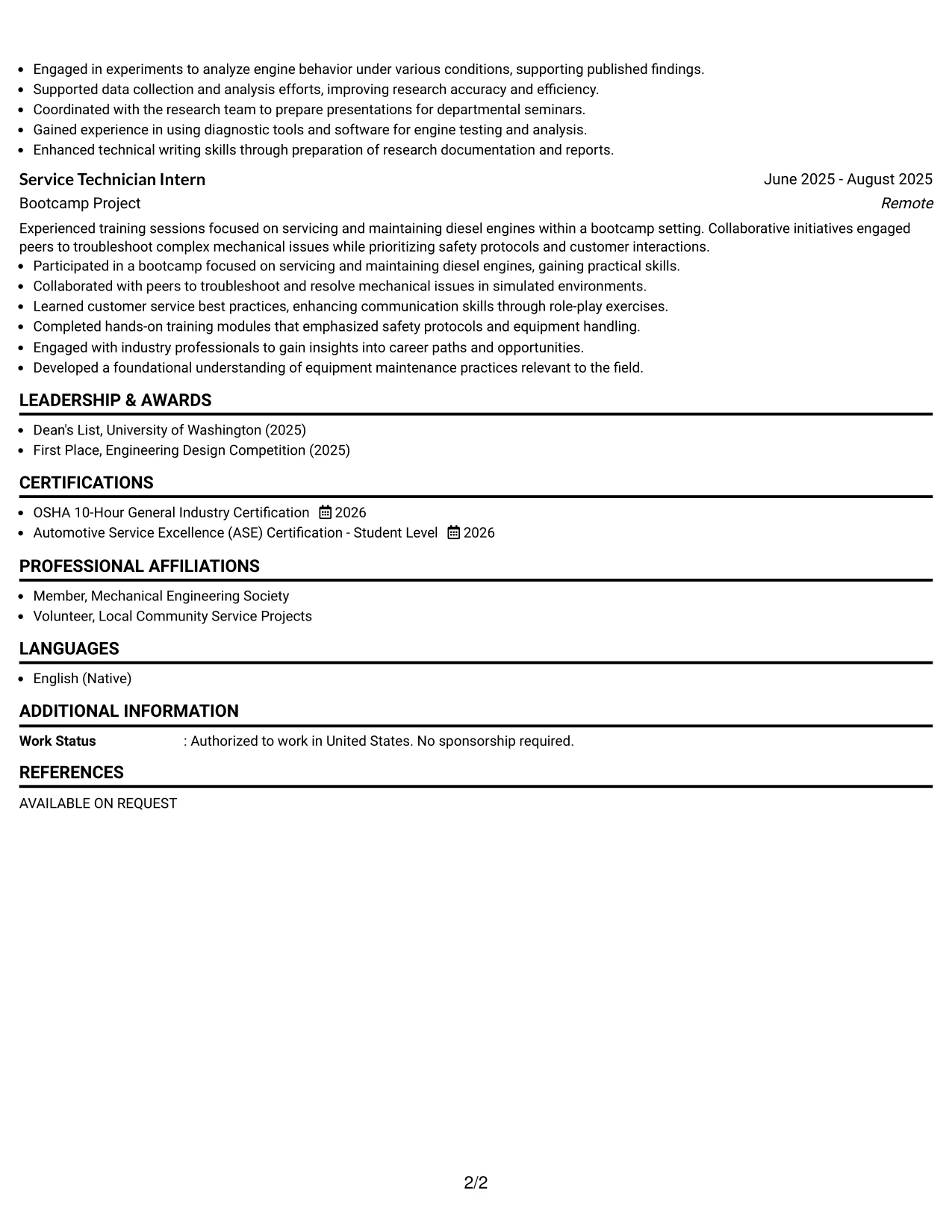 Resume Example Page 2
