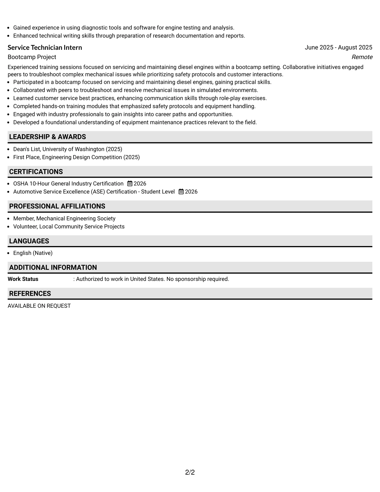Resume Example Page 2