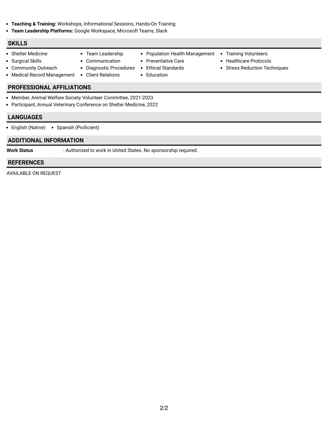 Resume Example Page 2