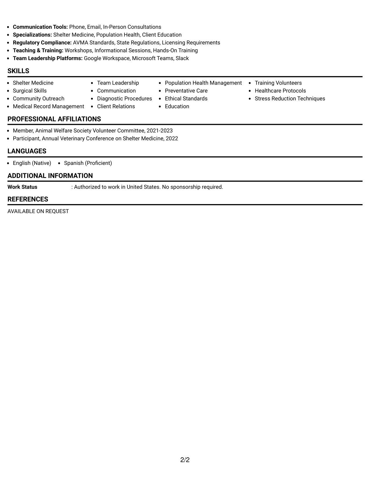 Resume Example Page 2